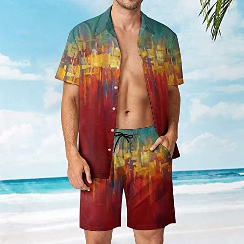 Gaxdetde Mens קיץ הוואי חוף הים חוף חוף דיגיטלי דפוס תלת מימד תלת מימד חולצה קצרה שרוולים מכנסיים חוף שני חלקים חליפה ל
