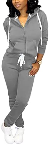 חליפות זיעה של Fooullaide לנשים מוגדרות תלבושת 2 חלקים קפוצכי שרוול ארוך חליפות רץ חליפות מכנסי טרנינג טרקלין עם כיס עם כיס