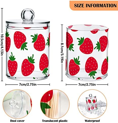 Yyzzh אדום תות תות עיצוב פירות 4 חבילה מתקן מחזיק QTIP לכדור כותנה כפפות עגול חוט דנטלי 10 גרם צנצנת אפוטקרית סט לארגון איפור אחסון מיכל אמבטיה