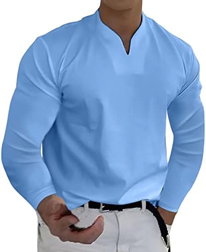 Wocachi גברים V Neck חולצות הנלי שרוול ארוך, 2023 שרירים רזים מתאימים לחולצת טריקו מזדמנים