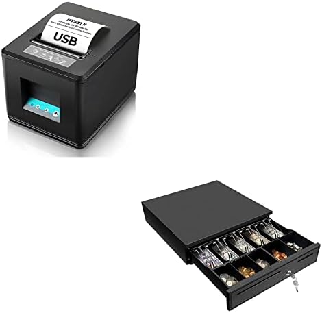 Munbyn 80 ממ קבלת USB מדריכה מגירת מזומנים שחורה, מגירת מזומנים רחבה בגודל 16 עם מגש מטבע נשלף