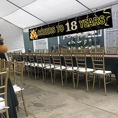 לחיים גדולות עד 18 שנות באנר, שלט מסיבת יום השנה ה -18 הזהב השחור, אספקת קישוטים למסיבות יום הולדת 18/יום השנה