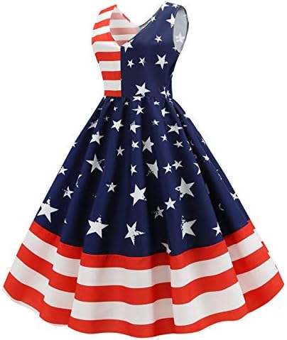 שמלות קוקטייל ליום העצמאות של LMDUDAN דגל אמריקאי דגל נדנדות שמלת נדנדה זורמת ללא שרוולים v צוואר שמלות מיני