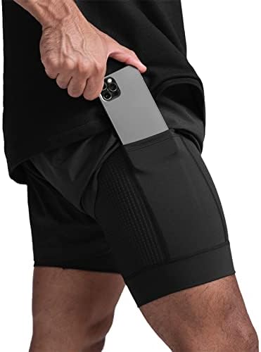 Diotsr Mens 2 ב 1 מכנסי אימון מפעילים לגברים מכנסי אימונים קלים מכנסיים קצרים כושר יבש מהיר עם כיס טלפון