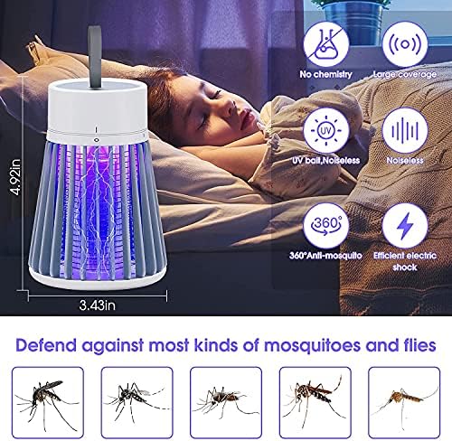באג זאפר נטען, באג זאפר חיצוני ומקורה, יתושים באגים זאפר עם מלכודת אור סגולה ולולאה תלויה ניידת לקמפינג פטיו לחדר שינה ביתי