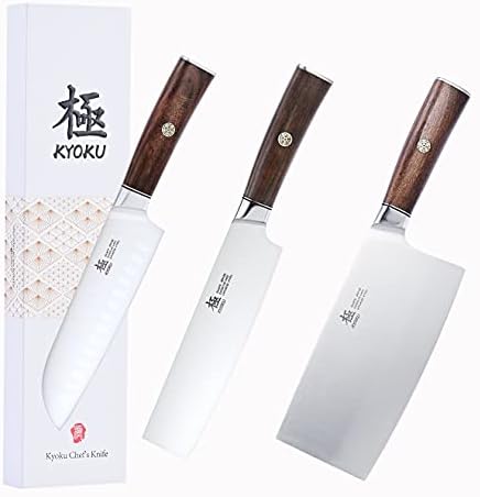 קיוקו דיימיו סדרה 7 סכין סנטוקו + 7 '' סכין נקרי + 7 '' קליבר - יפנית 440c נירוסטה - ידית רוזווד