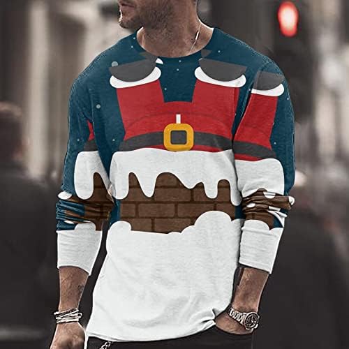 חולצות טריקו של שרוול ארוך של Dsodan לחג המולד לגברים, חג המולד 3D גרפיקה סנטה קלאוס הדפס קרוס צמרת טופ טופ חולצת טופ חולצת ספורט