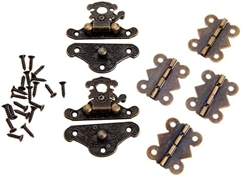 SDGH 6PCS/סט תכשיטים עתיקים תכשיטים עתיקים מארז קופסת עץ תפס HASP תפס עם צירים צירים אביזרי ריהוט חומרת וינטג 'ברזל