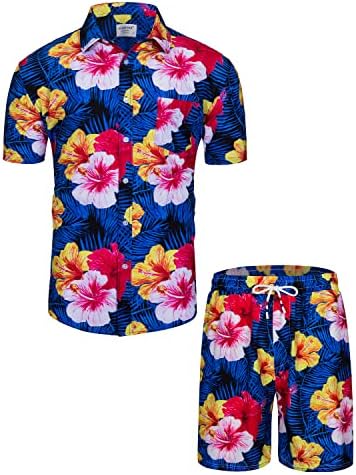 חולצת הוואי לגברים וסט חוף קצר תואמים אננס טרופי / פלמינגו תלבושות דפוס שרוול קצר קצר 2 יח'