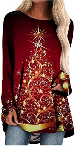 סווטשירטים לחג המולד של ברקווי לנשים מחמיאות לון ניאון מדליק עץ חג המולד הדפס עץ עץ שרוול ארוך צווארון חג טוניקות ארוכות