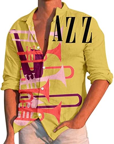 כפתור מזדמן של XXBR לגברים למטה חולצות שרוול ארוך נפילה סתיו וינטג 'מוסיקה למוזיקת ​​ג'אז הדפסת חוף הוואי חוף באולינג