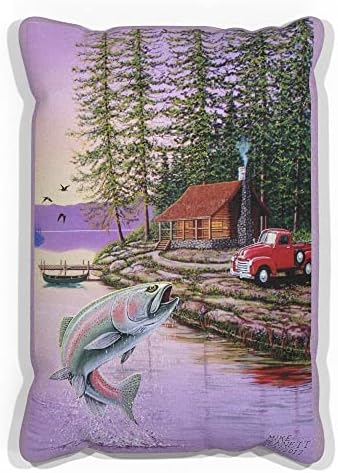 פורל אגם פו ספה זמש זורקים כרית מציור וציור מאת האמן מייק בנט 13 x 19.
