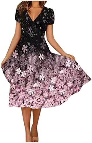 נוקמופו קוקטייל שמלות בתוספת גודל קיץ מזדמן אופנה פרחוני הדפסה קצר שרוול עם צווארון נדנדה שמלה