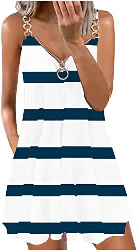 שמלת קיץ של Ruziyoog לנשים 2023 הדפס פסים אופנתי בוהו חוף השמשות רוכסן נגד צוואר נדנדה א-קו שמלות קאמי