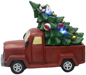 עיצוב חג המולד וינטג 'משאית אדומה עם עץ חג המולד, עיצוב שולחן חג המולד עם נורות LED - סוללה המופעלת על ידי רגעים בזמן