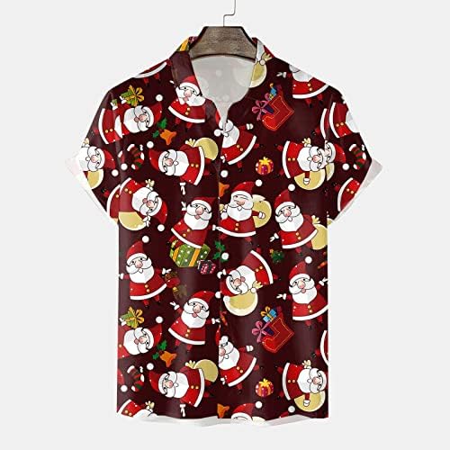 כפתור חג המולד של Wocachi גברים מטה חולצות שרוול קצר חולצה הוואי גרפית מצחיקה חג המולד של מסיבת חידוש חולצות באולינג