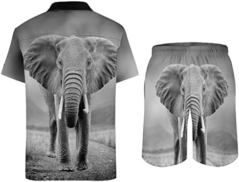 פיל אפריקני הליכה בגברים 2 תלבושות חוף חוף כפתור הוואי למטה חולצה עם שרוול קצר וחליפות מכנסיים קצרים