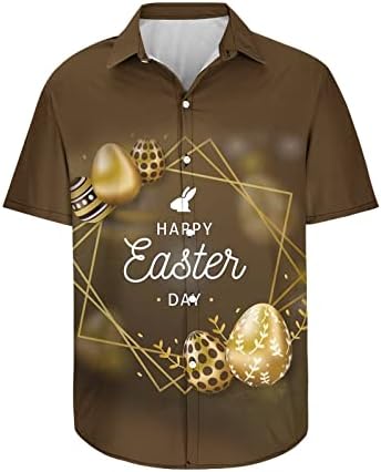 חולצות פסחא שמחות לגברים מצחיק הדפסת ביצה גרפית כפתור שרוול קצר למטה חולצת הקיץ של החולצה הוואי