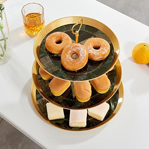 עמדת עוגות סט 3 דוכני קאפקייקס שכבה פלטת מאפה לשימוש חוזר לקישוטים למסיבות תה יום הולדת, הסוואה דפוס רטרו כוכב
