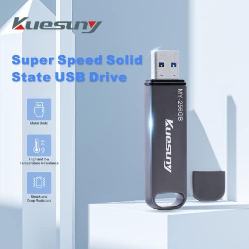 כונן הבזק של Kuesuny USB 256 ג'יגה-בייט, SSD חיצוני 400MB/S-560MB/S כונן הבזק מהירות סופר, USB 3.2 מצב מוצק כונן USB מקל זיכרון USB מתכת מתכת
