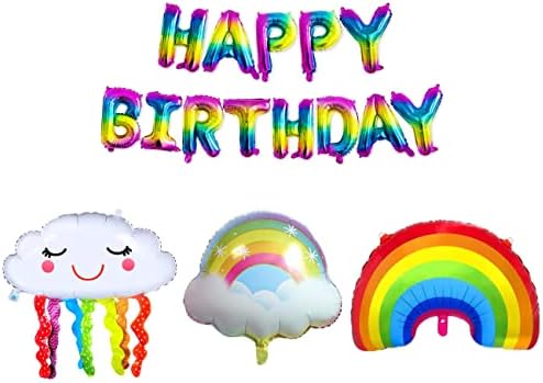 בלוני ענן קשת קישוטי מסיבת יום הולדת לתינוקות כללו בלון יום הולדת שמח 17 יחידות, לקישוטים למסיבות קשת פסטל וקישוט מסיבת נושא קשת לתינוק