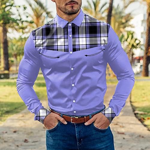 חולצות סתיו xxbr לגברים, טלאי צבע טלאים משובצים משובצים שרוול ארוך חולצה בכושר רגיל לעבודה, מסיבה