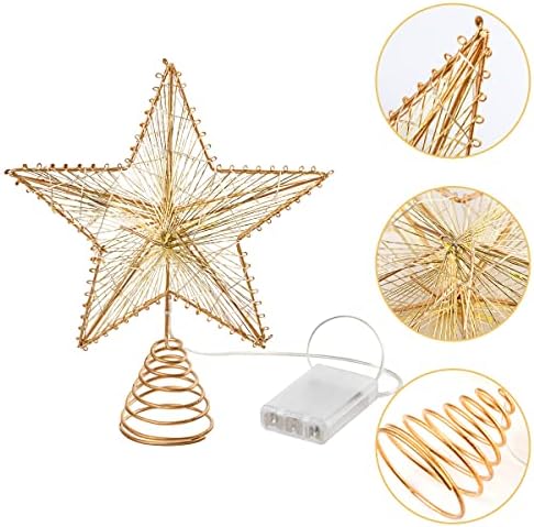טופרי עץ חג המולד של ג'וידומי, טופר עץ כוכבים זהב מואר באורות LED לבנים חמים לקישוטי עץ חג המולד, עיצוב מקורה מסיבת חג