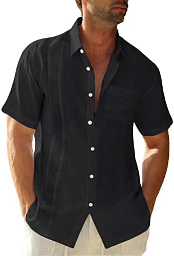גברים של שרוול קצר קובני מחנה גואיאברה חולצה פשתן כותנה היפי חוף כפתור למטה חולצות