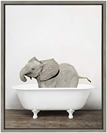 קייט ולורל סילבי בייבי פיל באמבטיה אמנות קיר בד ממוסגרת מאת איימי פיטרסון, 18 על 24 אפור