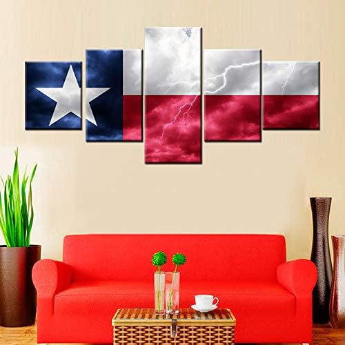5 חלקים קיר קיר קיר אינדיאנים אמריקאים אמריקה טקסס דגל מדינת תמונות ציורים אדומים לבנים לסלון יצירות אמנות פטריוטיות מודרניות קישוט ביתי עץ ממוסגר עטוף גלריה מוכנה לתלייה