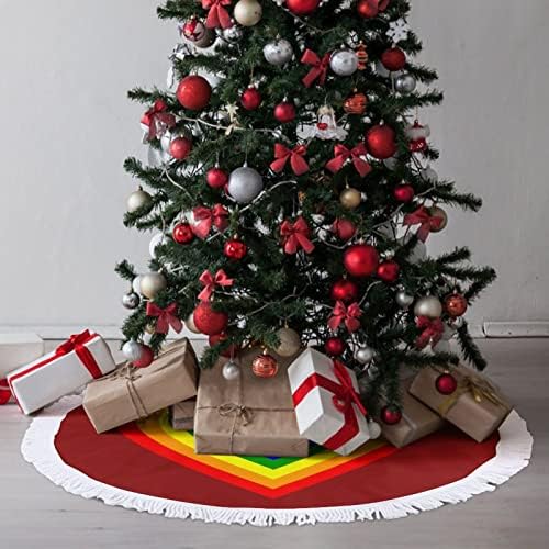 LGBTERBOW HEART HEART TREAD MAT MAT חצאית עץ עץ כיסוי עם גדילים לקישוט חג המולד של מסיבת חג 48 X48