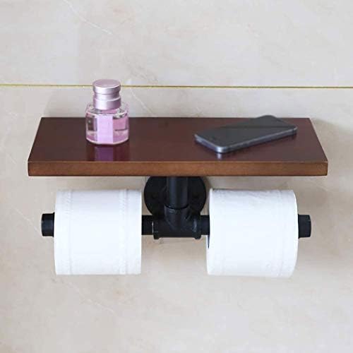 מחזיק נייר טואלט שחור SXNBH - מחזיק נייר טואלט כפול עם מחזיק מגבת נייר רכוב על קיר עם מדף לחדר אמבטיה