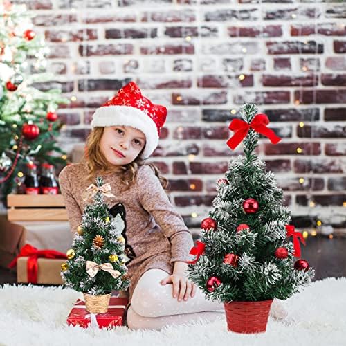 עץ חג המולד מלאכותי של אוזולי 12 אינץ 'עץ חג המולד מלא מלאכותי עץ חג המולד עם חרוטים אורנים, קשתות חג מולד, כדורים דקורטיביים ומתנות לשולחן השולחן והחלון