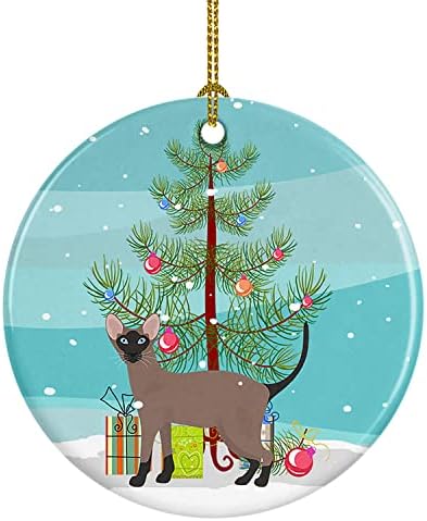 אוצרות קרוליין CK4670CO1 חתול ביקולור מזרחי קישוט קרמיקה לחג המולד שמח, קישוטים לעץ חג המולד, קישוט תלוי לחג המולד, חג, מסיבה, מתנה,