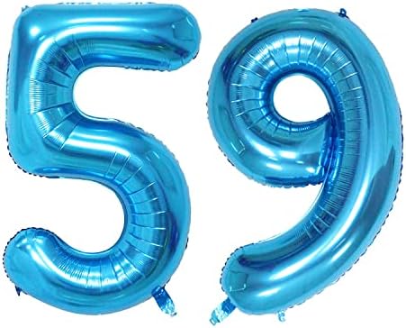 Qweqwe כחול מספר 59 בלונים 40 '' בלון נייר כסף 59 יום הולדת 59 ספרות הליום גדול לקישוטים למסיבות מקלחת כלות רווקות חתונה,