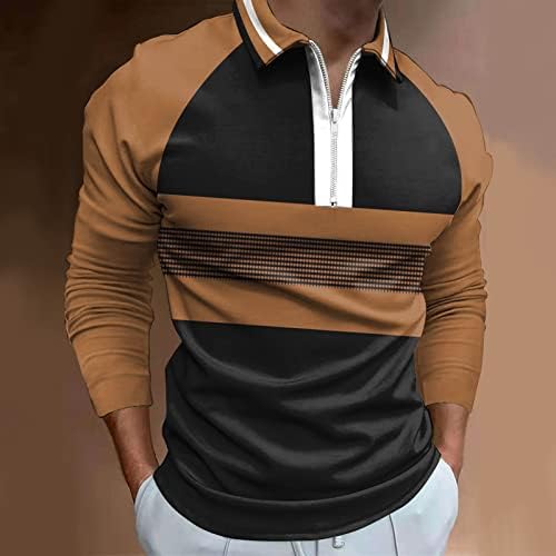 Wocachi 2022 חולצות פולו גברים שרוול ארוך 1/4 צוואר גולף צוואר צוואר גולף טלאים מפוספסים חולצת מעצבת אופנה של בגדי רחוב