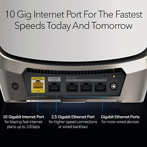 מערכת רשת WiFi 6E של NetGear Orbi WiFi 6E, נתב עם 2 מרחיבי לוויין, מהירות 10.8 ג'יגה-ביט לשנייה, כיסוי של עד 9,000 מר, 200 מכשירים, 10 ג'יג אינטרנט, Axe11000 802.11 גרזן