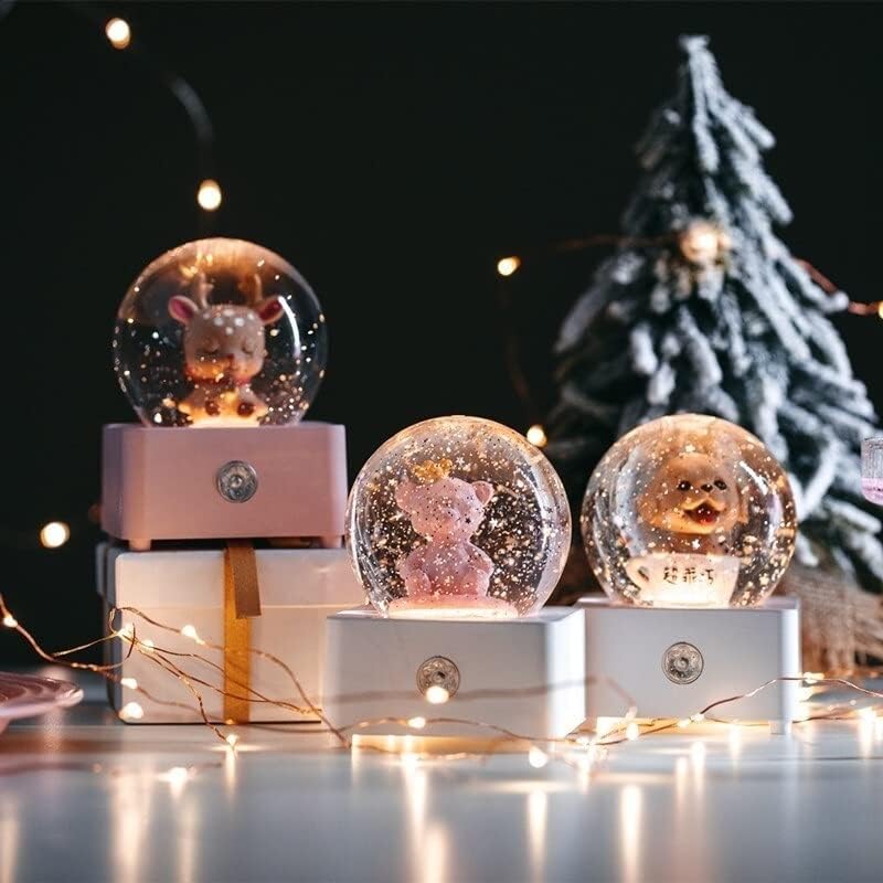 גלובוס השלג לחג המולד עם מוסיקה כדור בדולח זוהר בעלי חיים חמודים בעלי חיים כדורי זכוכית קישוטים לקישוט קישוטים