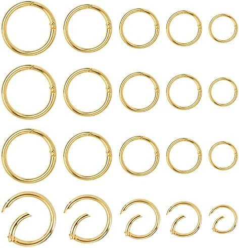 קינבום 20 יחידות טבעת O, טבעת קרבינר עגול הצמד אבזם אבזם זהב טבעות מפתח 5 גדלים גדלים מתכת קפיצה קליפ אבזם מפתחות למפתח תכשיט תיק ארנק