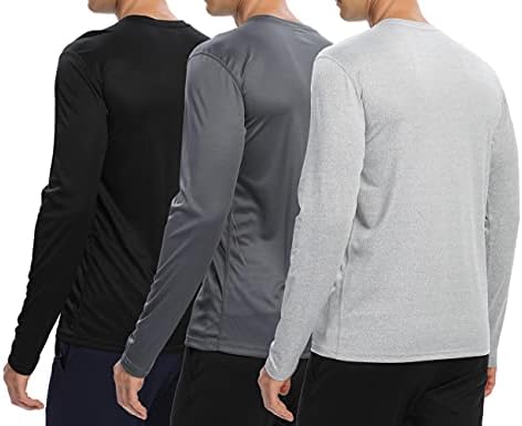 אריזות 3 של אייגו של גברים עם שרוול ארוך ביצועים, חולצות הגנה מפני שמש, חולצות טריקו של אימון מהיר וקל משקל